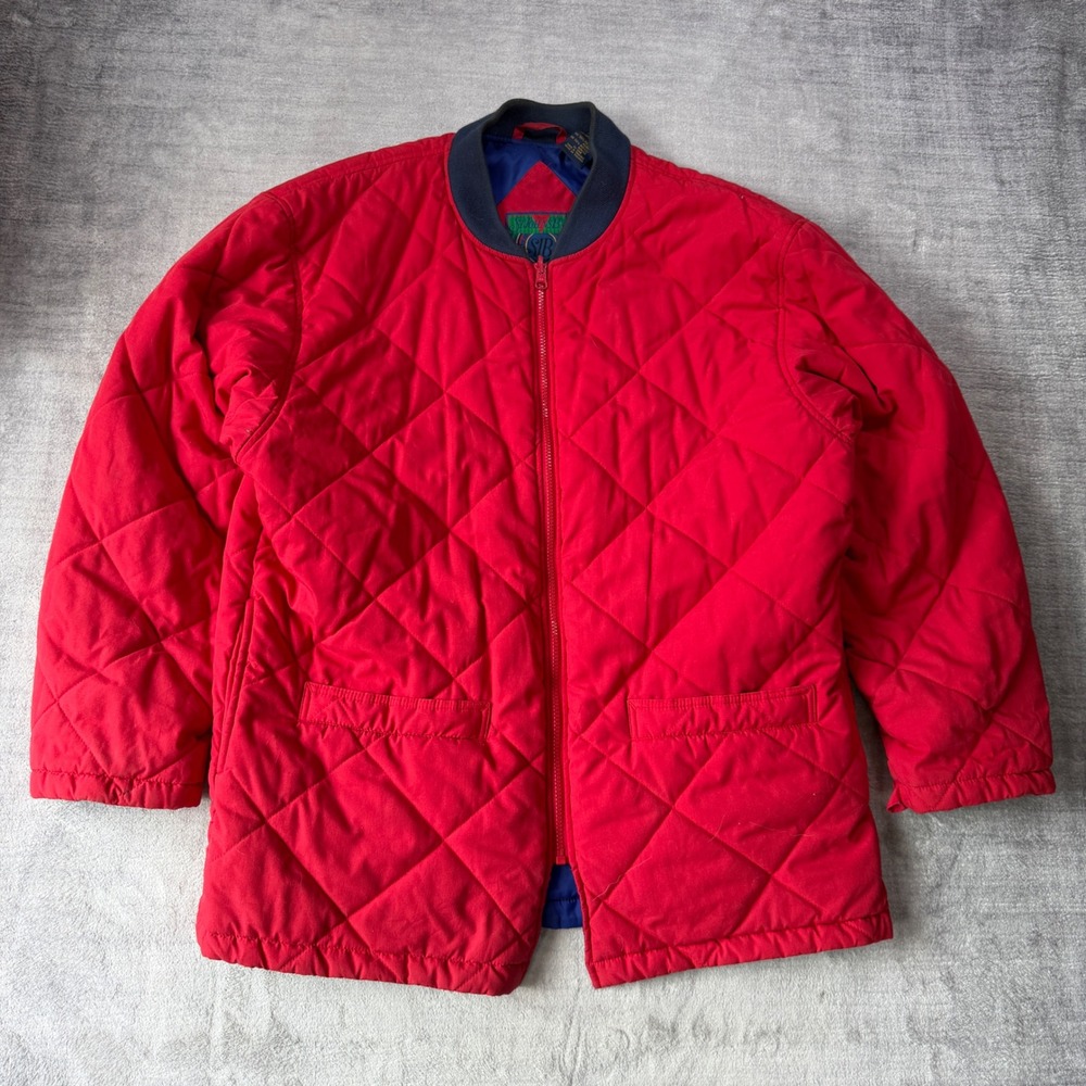 St Johns Bay Jacket Mens Large Red Vintage Quilted Bomber Insulated Reversible